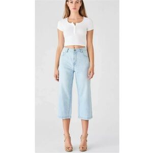 Dl1961 Hepburn Cropped Jeans High Rise Wide Leg Light Wash in Ibiza